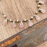 Bali Sterling Silver 925 Pear Gem Bead Rose Quartz Moon Stone Necklace 39.7g