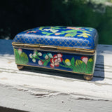 Antique Vintage Chinese Floral Multi Color Flower Cloisonne Enamel Trinket Box