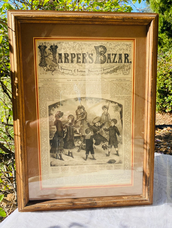 Original 1881 Harper's Bazar Magazine Childrens Paris Fashion Ad Framed Picture