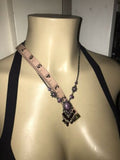 Vintage Paris France Silvertone Purple Enamel Pink Rhinestone Flower Necklace
