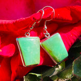 Sterling Silver 925 Trapezoid Jade Tone Green Gem Stone Dangle Earrings 6.5g