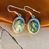 Sterling Silver 925 Green Seraphinite Charoite Gem Stone Round Earrings 6g