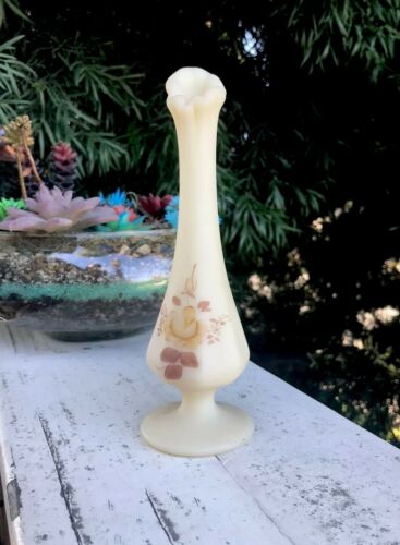 Vintage Fenton Style Hand Painted Floral Bud Vase Signed C. Gearhart