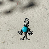 Vintage Sterling Silver 925 Abstract Tribal Figure Turquoise Stone Pendant 2.9g