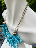 Designer Signed Natasha Faux Turquoise Statement Beaded Silver Tone Necklace