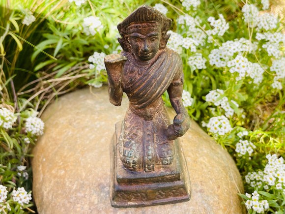 Asian Kneeling Metal Antique Vintage Deity Spiritual Art Relic Figurine Statue