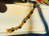 DBJ Signed Gold / Sterling Silver 925 Black Onyx Gem Stone Tennis Bracelet 5.8g