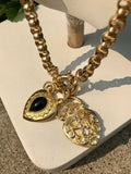 Vintage Designer Joan Rivers Signed Gold Tone Chunky Link Necklace Chain Heart