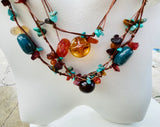 Artisan Handmade Multicolor Faux Amber Turquoise Mixed Stone Bead Gem Necklace
