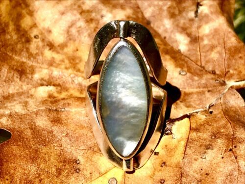 Vintage Sterling Silver 925 Mother Of Pearl + Turquoise Spinning Ring Adjustable