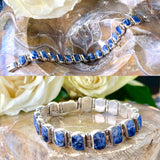 Vintage Taxco Mexico 925 Sterling Lapis Lazuli Gem Stone Hinge Link Bracelet 28g