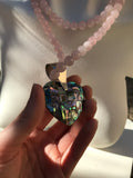 Jay King Dtr Sterling Silver Pink Rose Quartz Bead Necklace Abalone Mosaic Heart