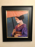 Orange Umbrella Geisha From Tokyo Oil On Canvas Artist Signed Original Painting