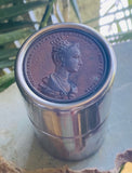 Vintage Sliver Tone AS Maria Anna Italy Coin Cylinder Trinket Box Container