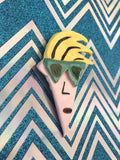 Vintage Cool Guy Face Clay Pinback Pin Brooch '70s