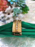 Vintage After Five Green Gold Tone Handbag Clutch with Rhinestones & Coin Purse