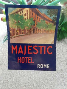 Vintage Majestic Hotel Rome Luggage Sticker Label