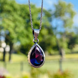 Sterling Silver 925 Amethyst Stone Tear Drop Pendant Box Chain Necklace 4.4g