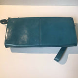 Talbots Teal Leather Large Wristlet Clutch
