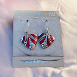 Sterling Silver 925 Red Enamel Wood Grain Triangle Drop Pierced Earrings 3g