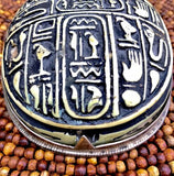 Antique Carved Egyptian Hieroglyphs Scarab Beetle on Sterling Silver Base Paperweight