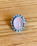 Vintage Sterling Silver Pink Rose Quartz Stone Crystal Flower Ring Size 9.75