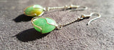 Natural Green Aventurine Gemstone Silver Tone Wire Wrap Dangle Earrings