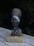 Antique Bronze Copper Nefertiti Egyptian Queen Bust on Marble Base