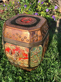 Signed Ming Dynasty Chinese Wood Octagon Rice Barrel Hand painted Container Rare