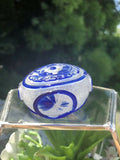 Chinese Carved Peking Glass Blue Overlay Dragon Tigers Eye Stone Snuff Bottle