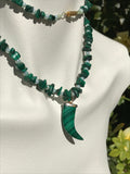 Artisan Malachite Faux Pearl Green Gem Stone Carved Horn Beaded Long Necklace