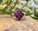 Art Deco Sterling Silver Purple Red Pink Garnet or Spinel Gemstone Ring Size 7
