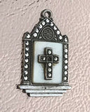 Antique Sterling Silver 925 Mother Of Pearl Marchasite Cathedral Pendant