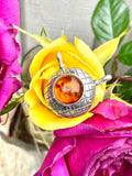 Vintage Signed LB 925 Sterling Silver Genuine Amber Round Pendant 11g