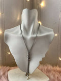 Silver Tone White Rhinestone Slide Faux Pearl Drop Zig Zag Fashion Necklace