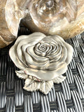 Vintage 4" Godinger Silver Plated Rose Jewelry Trinket Box Metal Flower