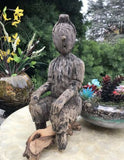 Vintage Handmade Wooden Tin Tin Man Sitting Down Carving Figurine