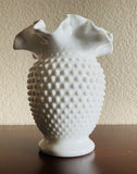 Vintage Hobnail White Milk Glass Ruffled Top Vase