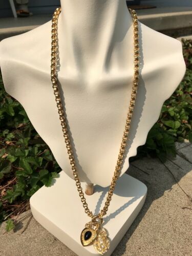 Vintage Designer Joan Rivers Signed Gold Tone Chunky Link Necklace Chain Heart