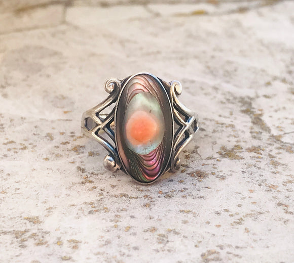 Vintage Sterling Silver 925 Multi Color Abalone Shell Ring Size 4.5