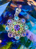 Sterling Silver Signed 925 Thailand Multi Color Gem Stone Floral Pendant 5.44g