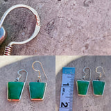 Sterling Silver 925 Trapezoid Jade Tone Green Gem Stone Dangle Earrings 6.5g