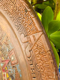 Vintage Metal Copper Hand Painted Aztec Mayan Calendar Decorative Art Plate