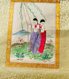 Vintage Asian Woman Hand Stitched Embroidered Silk Wall Art Picture Scroll