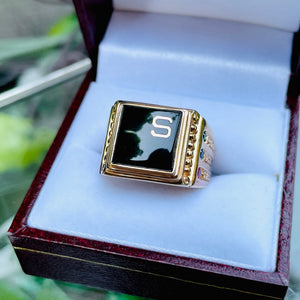 Vintage 14K Gold Plated Multi Gem Stone Black S Custom Mens Ring Size 9.75 w Box