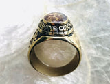 United States Marine Corps Military Gold Tone Ruby Red Crystal Inlay Mens Ring