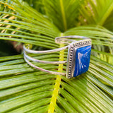 Vintage Sterling Silver 925 Lapis Lazuli Gem Stone Adjustable Cuff Bracelet 28g