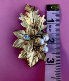Vintage Georgiou Autumn Leaves And Acorns w Stones Brooch Pin
