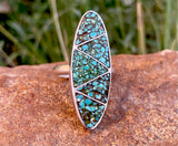 Vintage Sterling Silver 925 Turquoise Stone Mosaic Zig Zag Ring 7 grams Size 7