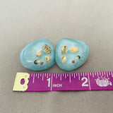 Vintage Artisan Seashell Baby Blue Sea Shell Screw Back Clip On Retro Earrings